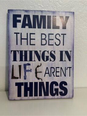 Family Wall Art Sign in Blue, black and metal details Inspirational Home Accent